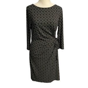 Ann Taylor Mock Wrap Dress Size MP Black 3/4 length Sleeves Career Church Modest